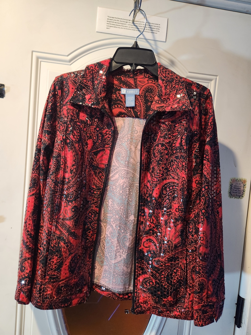 Vitage Koret Red and Black Paisley Jacket Embellished w/ Sequins - Womens Size S